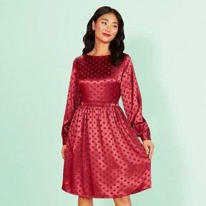 VALENTINE'S DAY! NWT Satin Polka Dot Midi Dress Rose Colored Romance Large
